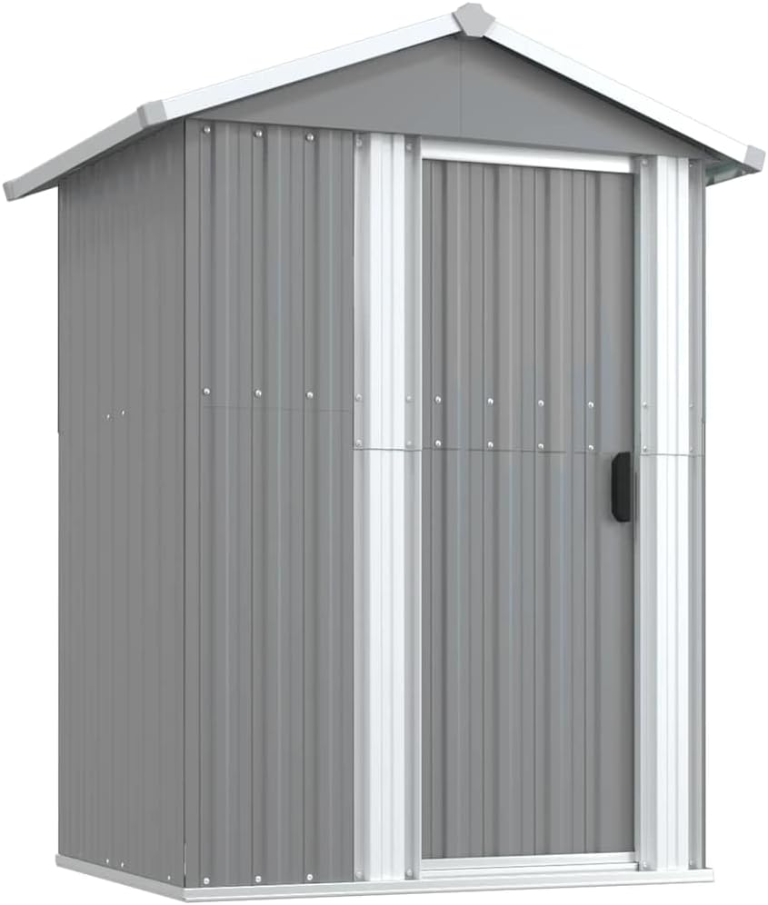 Cobertizos de almacenamiento de YUTAASU, Cobertizo para herramientas de jardín en gris con las medidas 126 x 97, 5 x 177 cm de acero galvanizado para