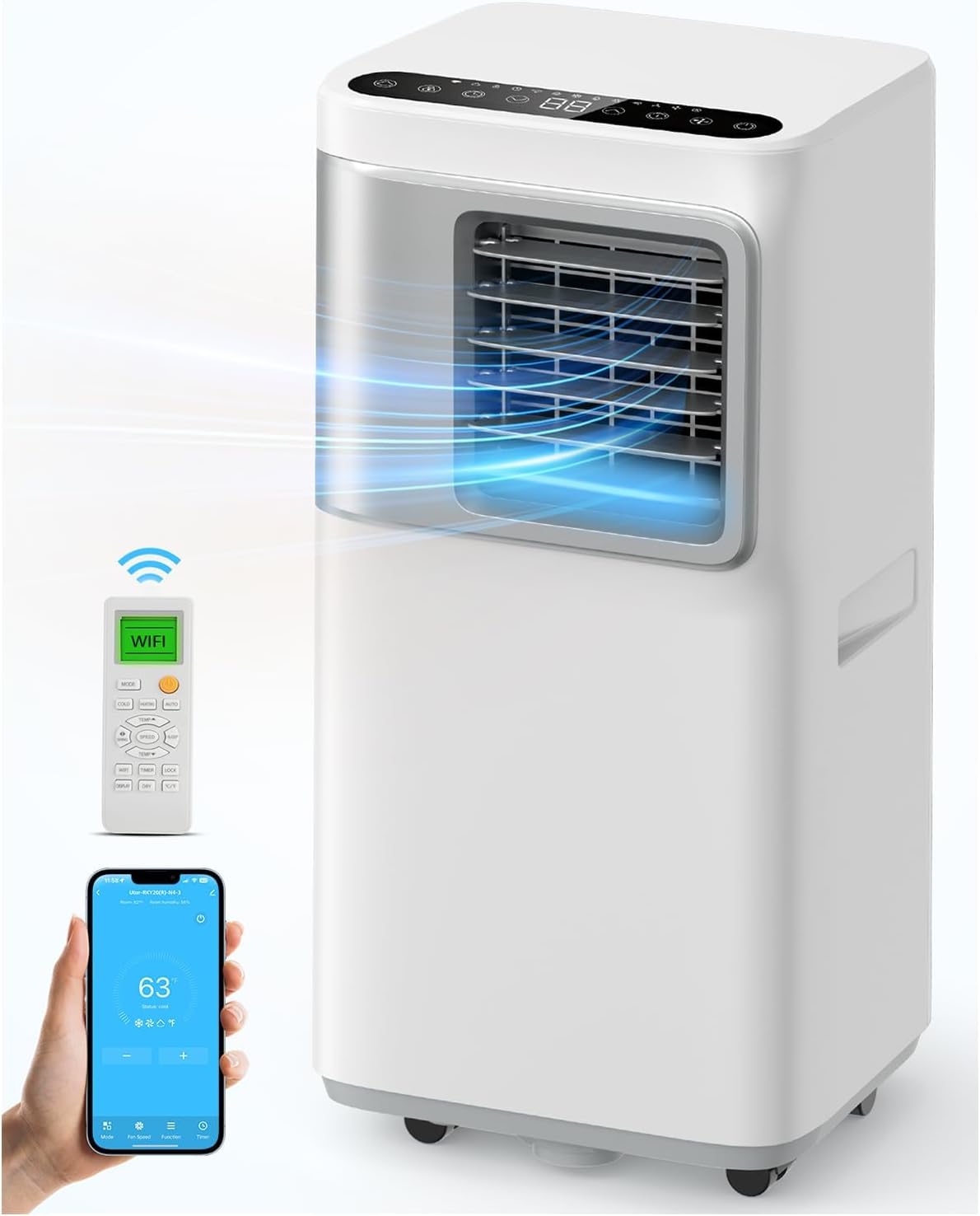 Aire acondicionado portátil Acondicionador Portátil 16000 BTU con WiFi y Control App, Enfriamiento Rápido para 50m2, Silencioso 36dB, Deshumidificador