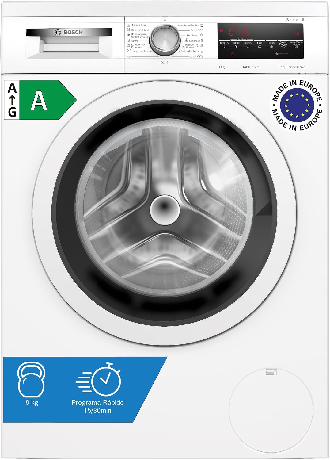 Lavadora Balay, Bosch Lavadora, Libre Instalación, 8 kg, Serie 6, EcoSilence, Blanco, WUU28T63ES