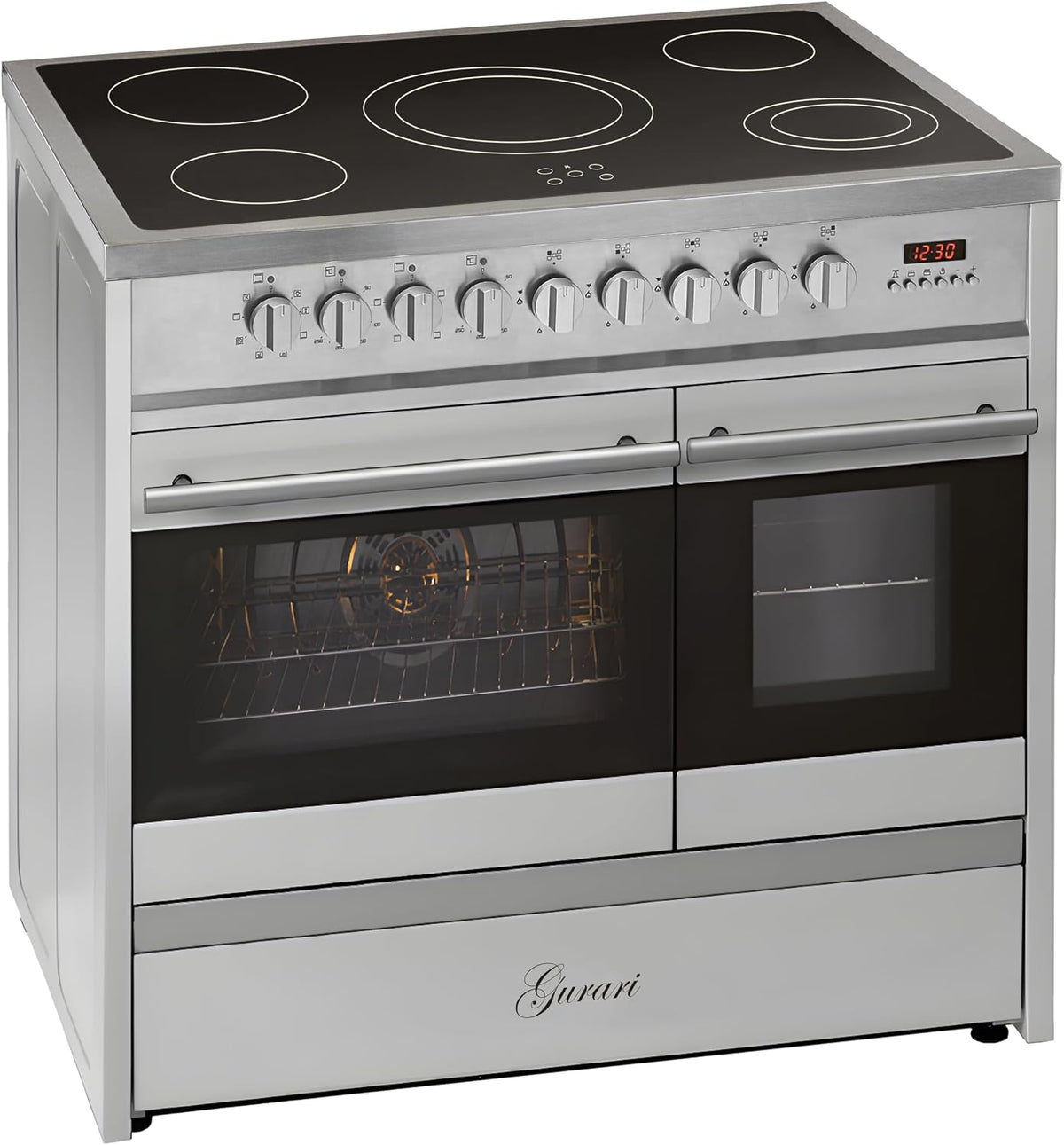 Gurari Horno empotrable, Cocina eléctrica GCH E 912 DF X Cocina vitrocerámica 90 cm inox Range Cooker Horno eléctrico doble