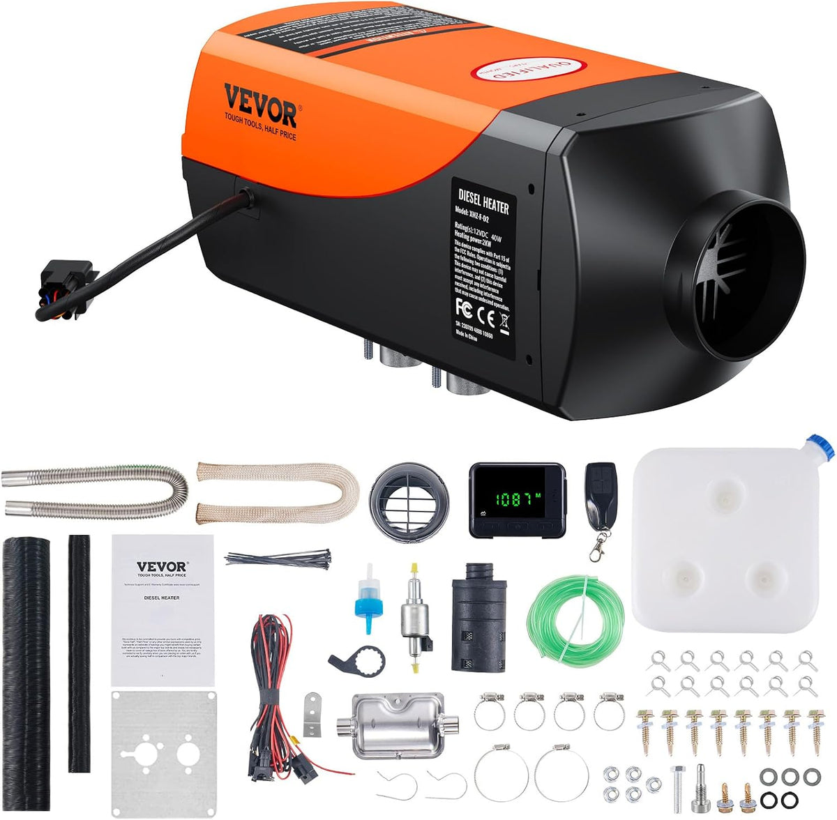 VEVOR Sistemas de calefacción, Calentador Diesel 12V 2kW 0, 12-0, 26 L/h Calentador de Aire Diesel 8-36 °C Ajustable 10-15m² Control LCD Inteligente y