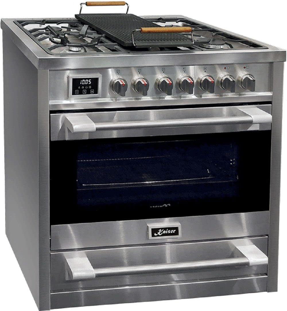 Cocina independiente Kaiser 93505 R - Cocina eléctrica con placa grill (90 cm, cocina de gas, 4, 5 kW), 8 funciones, autolimpieza, gas natural y
