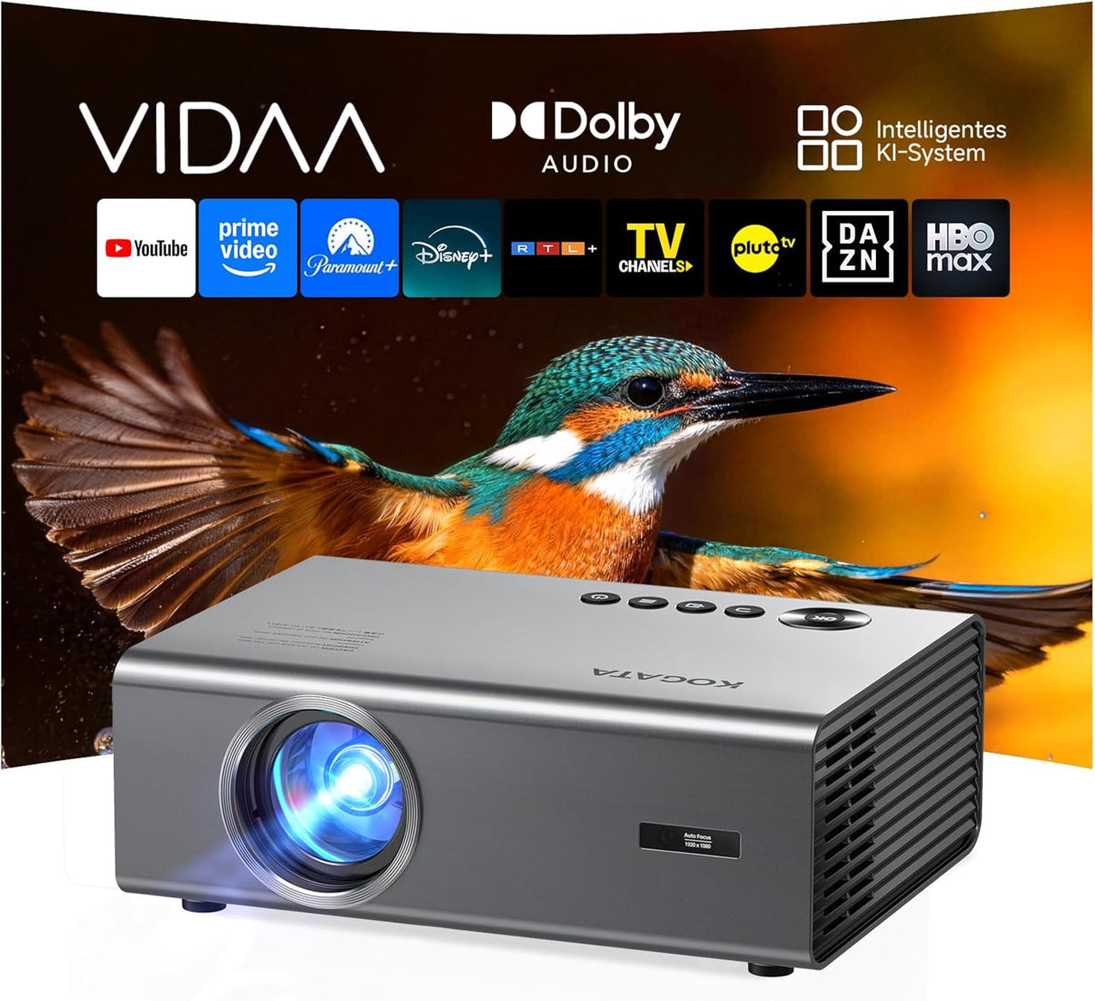 Proyector KOGATA, Inteligente 4K con VIDAA, Compatible con aplicación Netflix, Dolby Audio y HDR10+