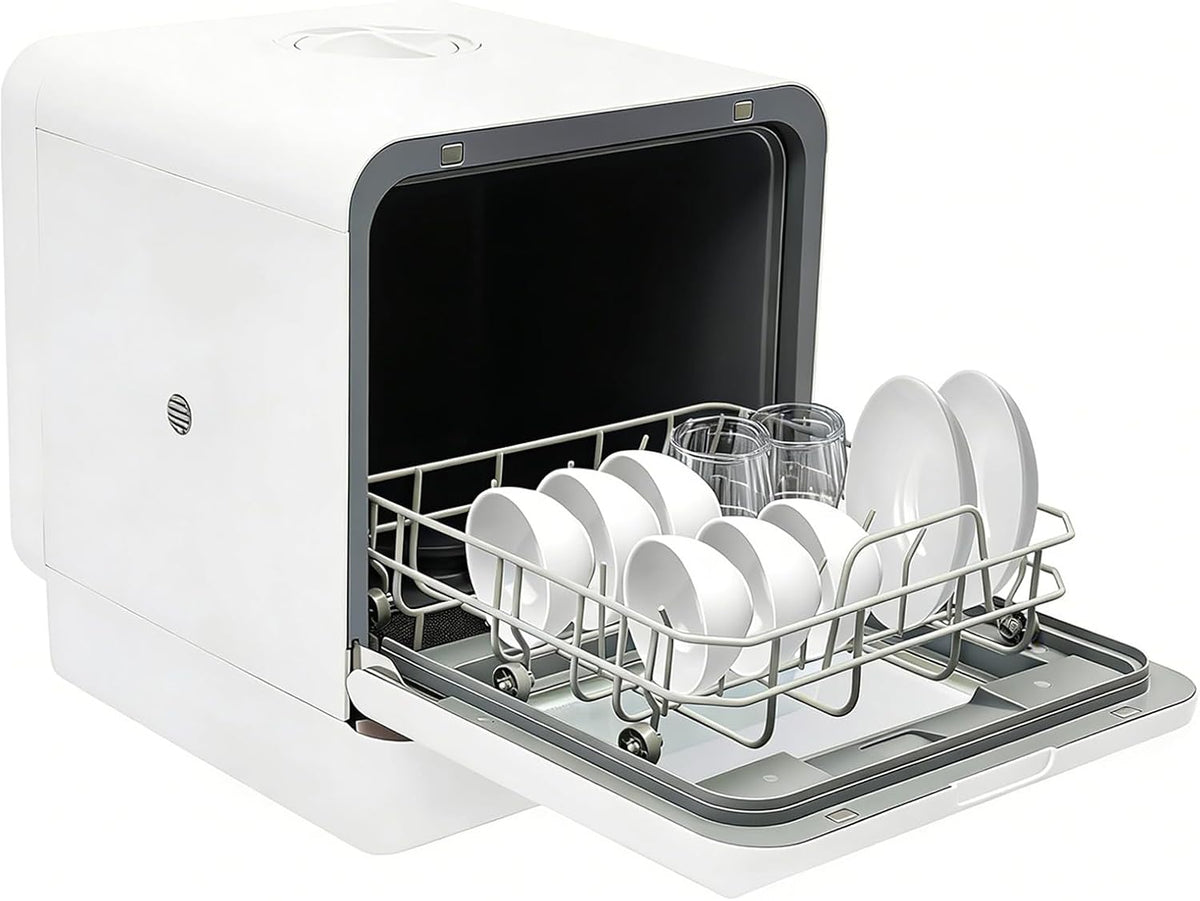 Lavavajillas compacto de OUKANING, Mini lavavajillas con 4 programas (estándar/intensivo/rápido/fruta), lavavajillas de mesa compacto, lavavajillas