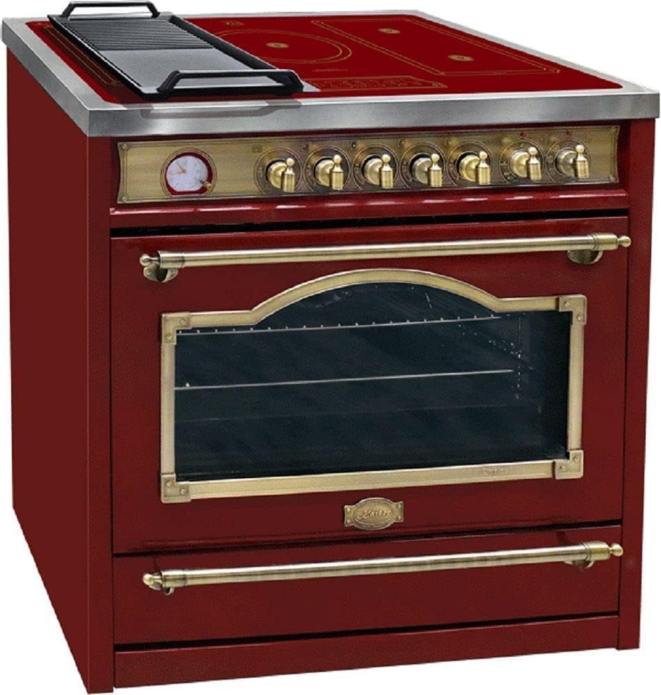 Cocina independiente Empire HC 93655 Retro - Cocina con placa de inducción (90 cm, con placa de inducción), color burdeos con refuerzo, Kaiser