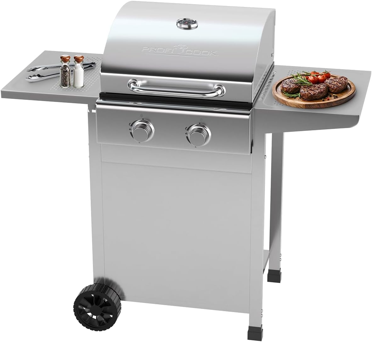Profi Cook Barbacoas de ga, ProfiCook - Barbacoa de gas para temperaturas de hasta 350 °C, parrilla de hierro fundido auténtico, para balcón, incluye