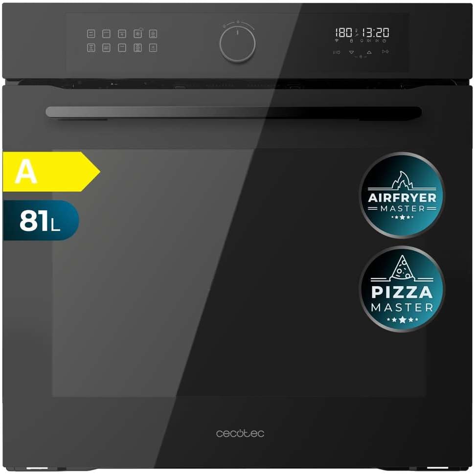 Cecotec Horno empotrable, Horno Integrable Multifunción 60cm Bolero Hexa AF316000 Glass Black A 3400W, 81L Capacidad, 11 Funciones con Airfryer Master