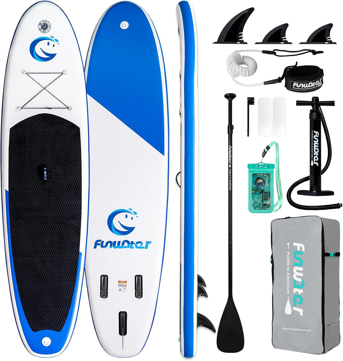 FunWater Tablas hinchabl, Tabla de Surf Hinchable Sup, with Bomba, PaletaMochila de Viaje, Correa para el pie, Bolsa Impermeable para teléfono móvil