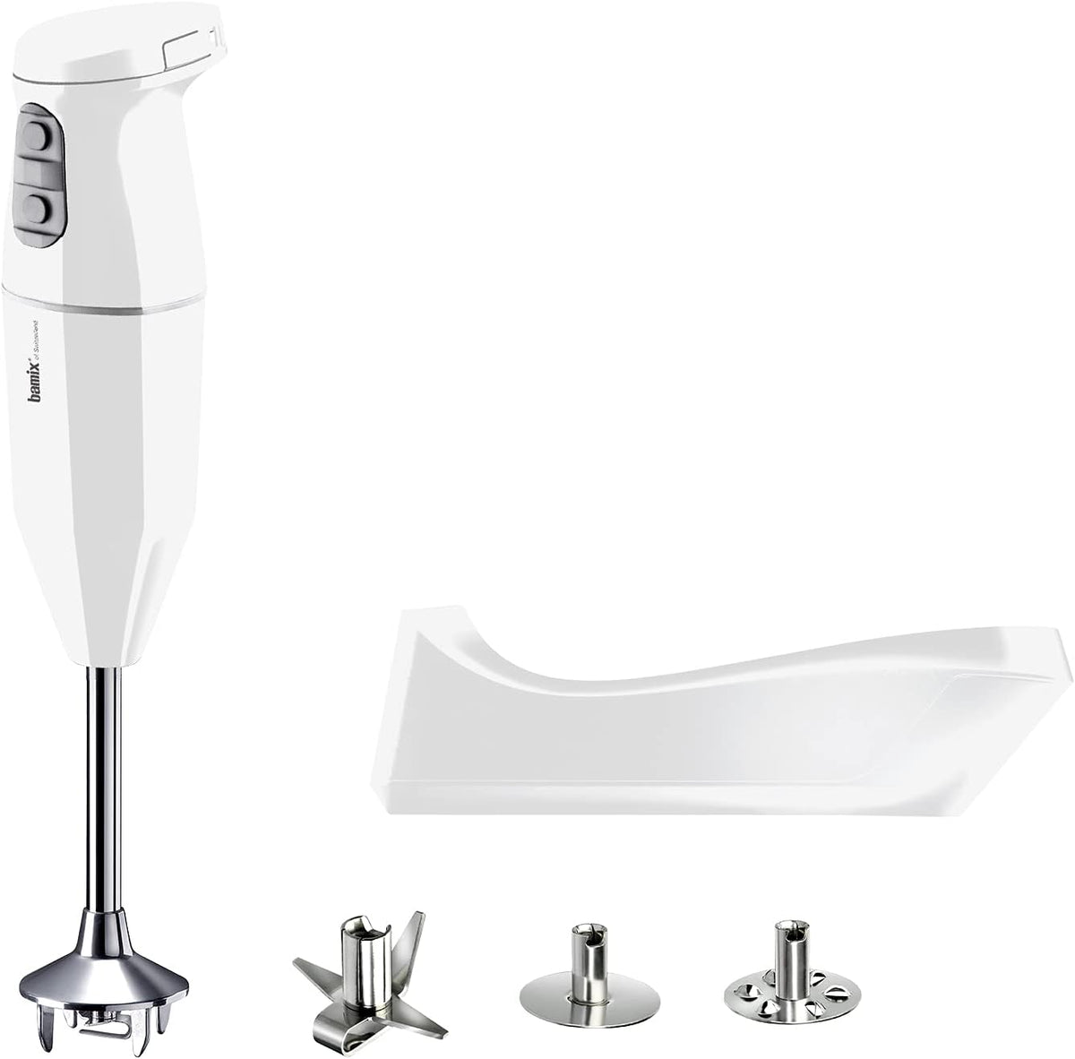 Batidoras de mano de bamix, Set de batidora de mano inalámbrica cordless PLUS, Cargador, Cuchilla, Mezclador, Disco giratorio de acero inox., 250W, 3