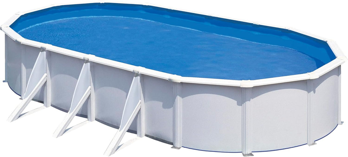 Gre KIT730ECO Piscinas desmontabl, Piscina de Acero Elevada, Ovalada con Aspecto Acero Blanco. Piscinas Desmontables para Jardín 730 x 375 x 120 cm