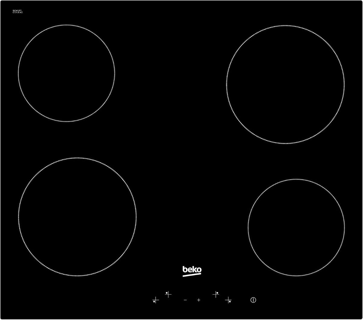 Placa de cocina Beko, HIC 64400 E Integrado Cerámico Negro hobs - Placa (Integrado, Cerámico, Negro, 1200 W, 1800 W)