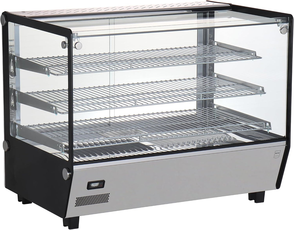 Neveras de exposición Vitrina térmica GHV1160R, acero inoxidable/cristal, 85 x 56, 8 x 68, 6 cm, 160 litros, temp.: 30 a +90°C, 1100 W, 3 estantes