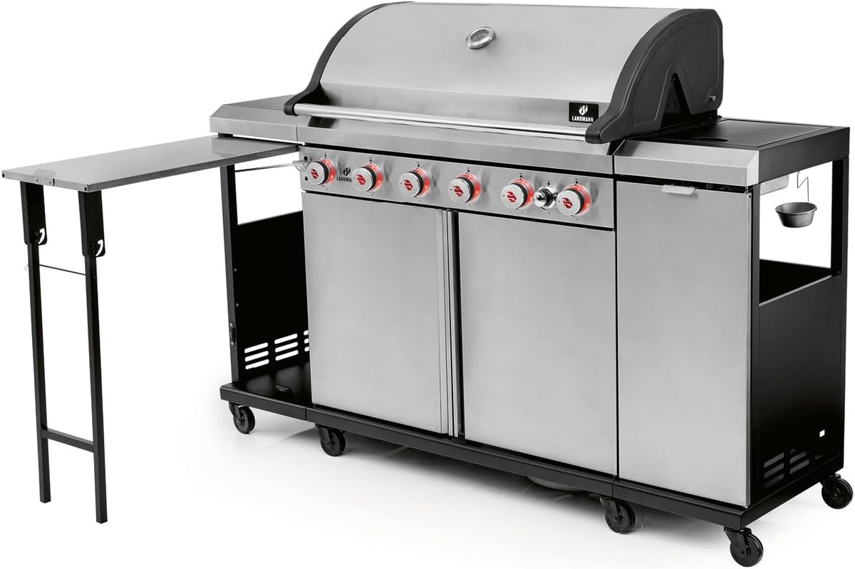 Parrillas de gas natural Barbacoa de gas 6.1 con 6 quemadores, zona MaxX, gran superficie de parrilla y rejillas de hierro fundido, potente parrilla