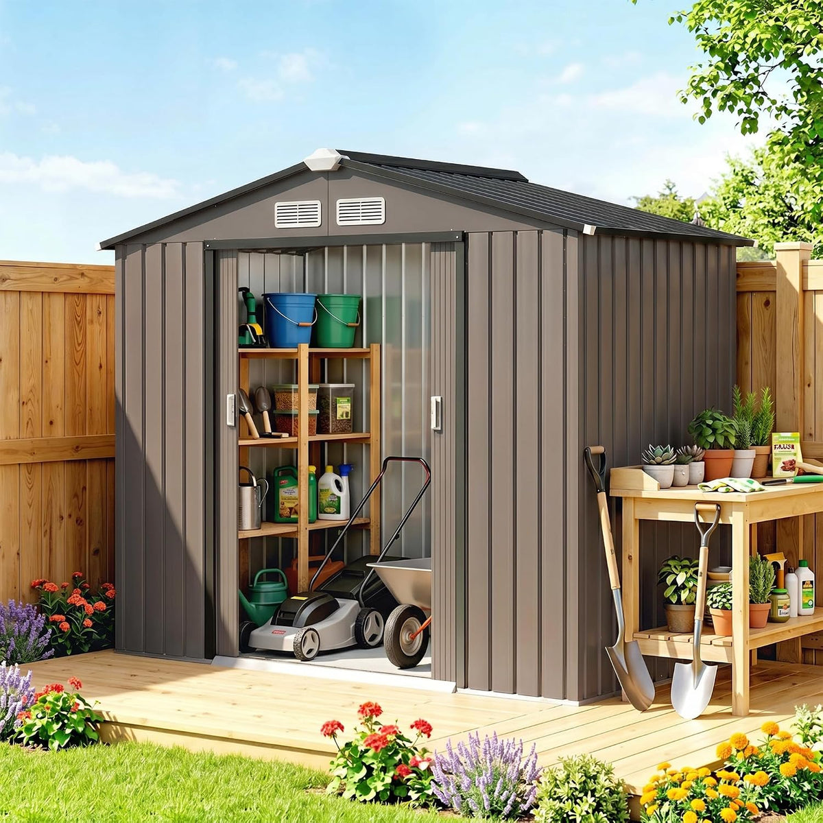Cobertizos de almacenamiento Outsunny, Caseta de Jardín Exterior 2, 5 m² 213x130x185 cm Marrón