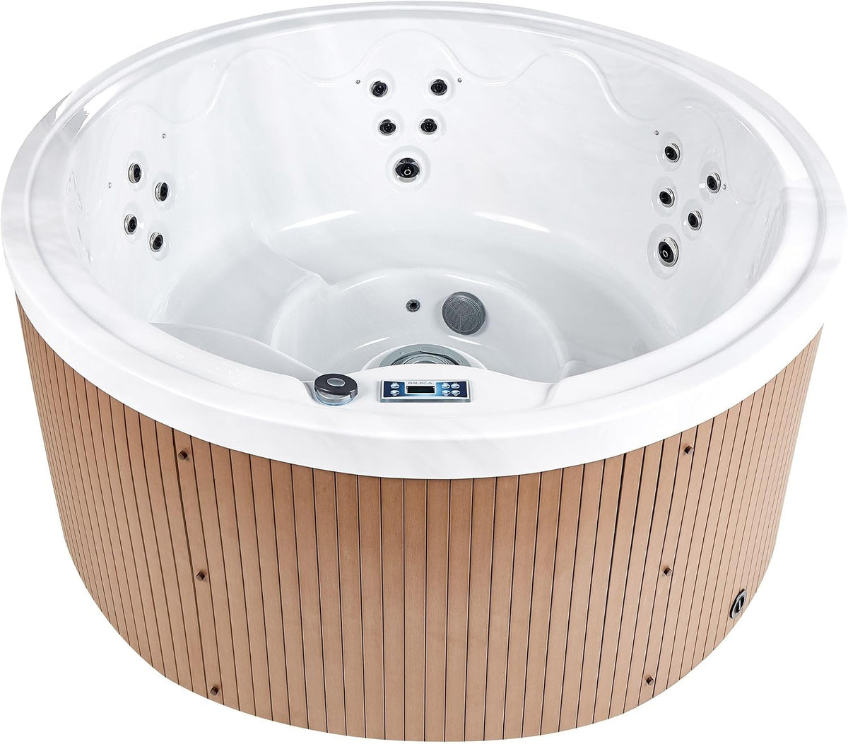 Beliani Bañeras de hidromasaje, Bañera de hidromasaje SPA Exterior de 5 plazas Efecto mármol acrílico con calefacción LED Blanco Marfil