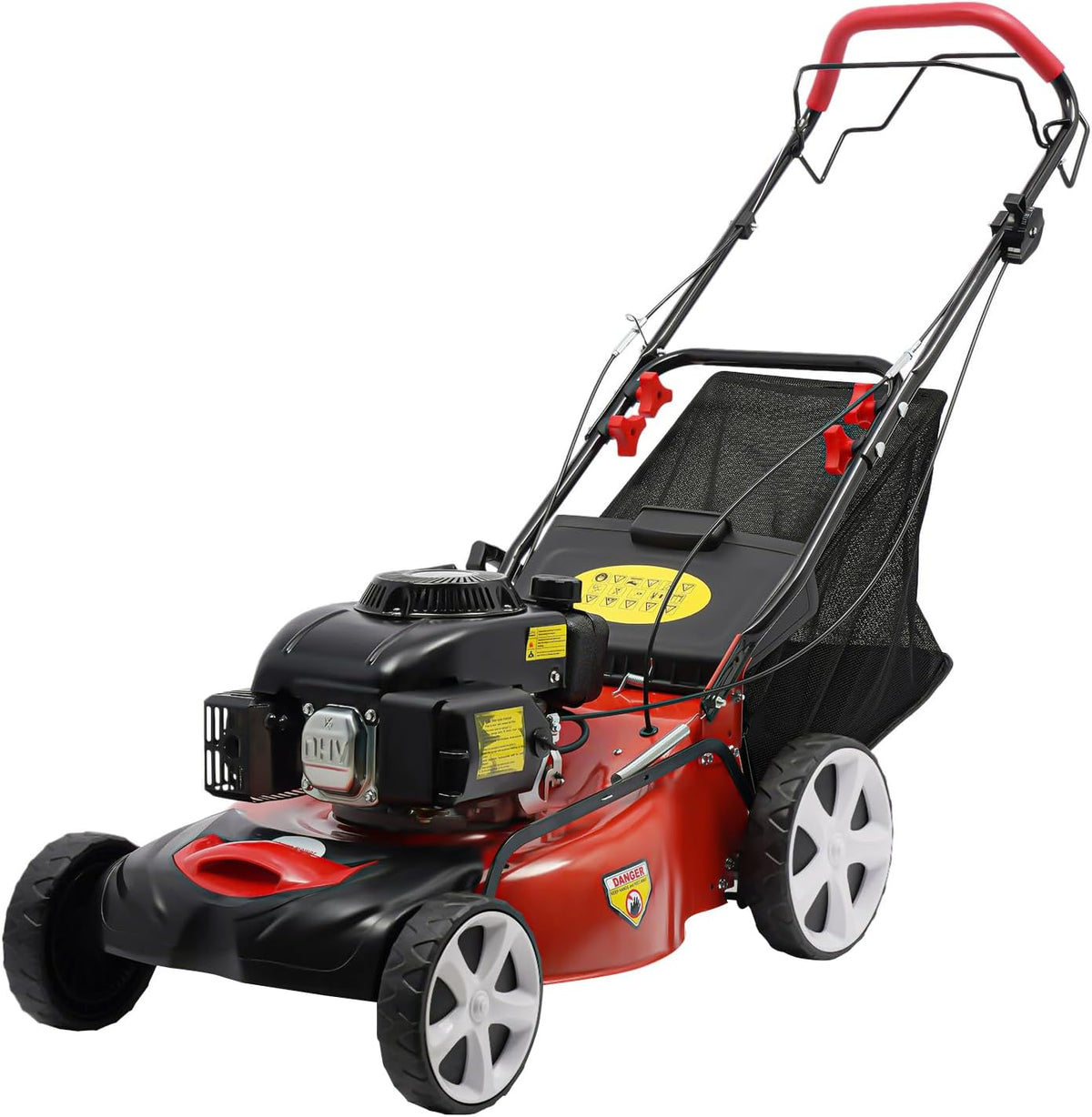 KAPIPALA Cortacéspedes rotativo, Cortacésped de gasolina con accionamiento, motor de 5 caballos de fuerza, 140 cc, 51 cm de ancho de corte, 8 modos