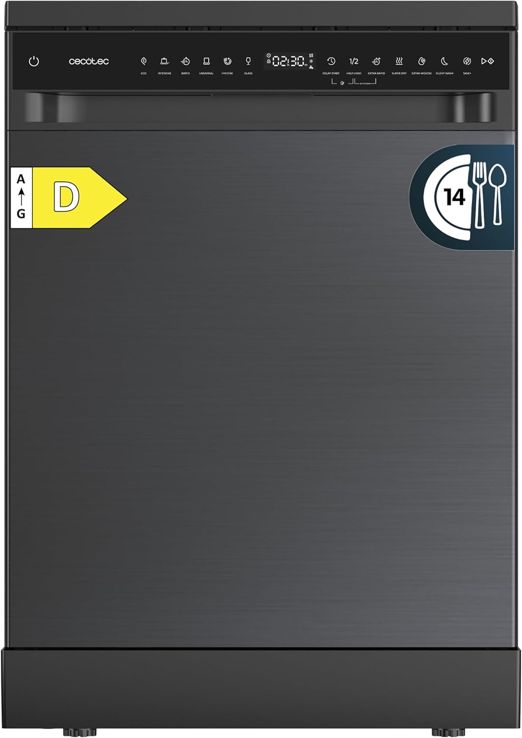 Lavavajillas de Cecotec, 60 cm Libre Instalación Bolero Aguazero 6205 Dark. 13 Cubiertos, 12 Programas, Motor Inverter Plus Duo, Panel Táctil, Extra