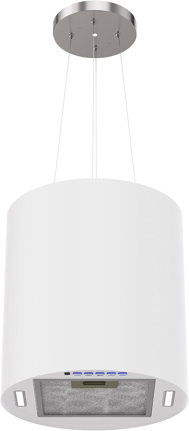 Campana extractora de isla FIREGAS, de Isla 35 cm Blanca, 650 m³/h, 3 Velocidades, Filtro de Carbón Activo, Iluminación LED, Modo Extracción y
