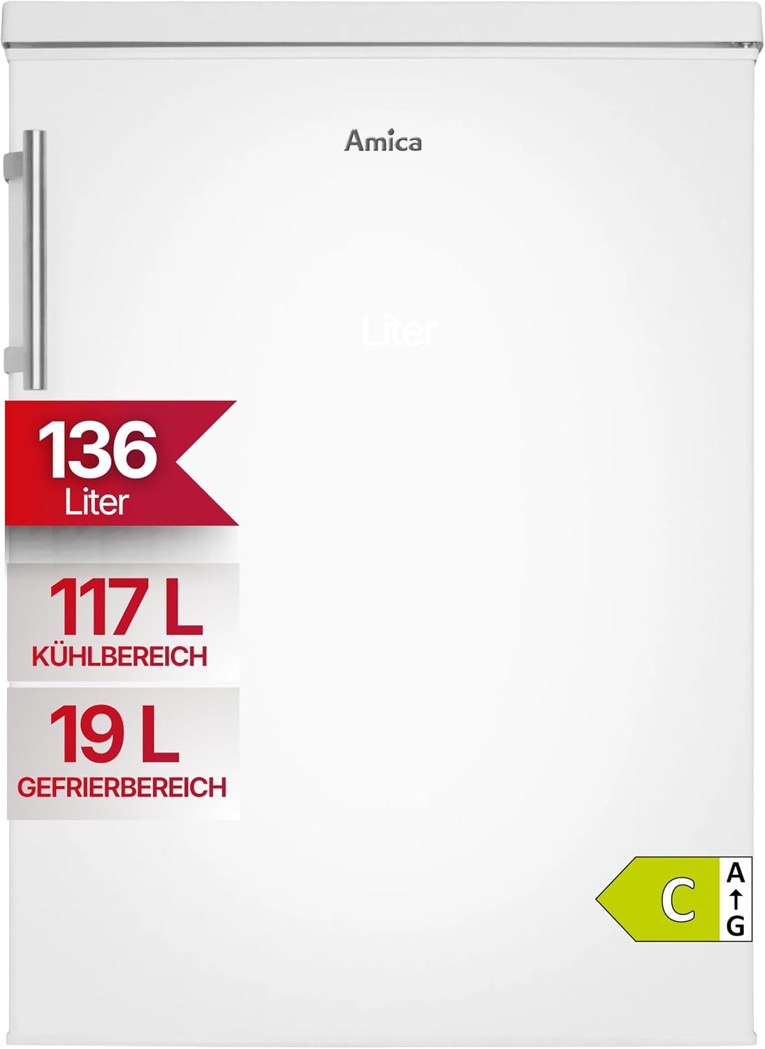 Amica Frigorífico combi, Frigorífico independiente con congelador de 136 l, iluminación LED, estantes de cristal de 85 x 60 x 64, 8 cm, frigorífico