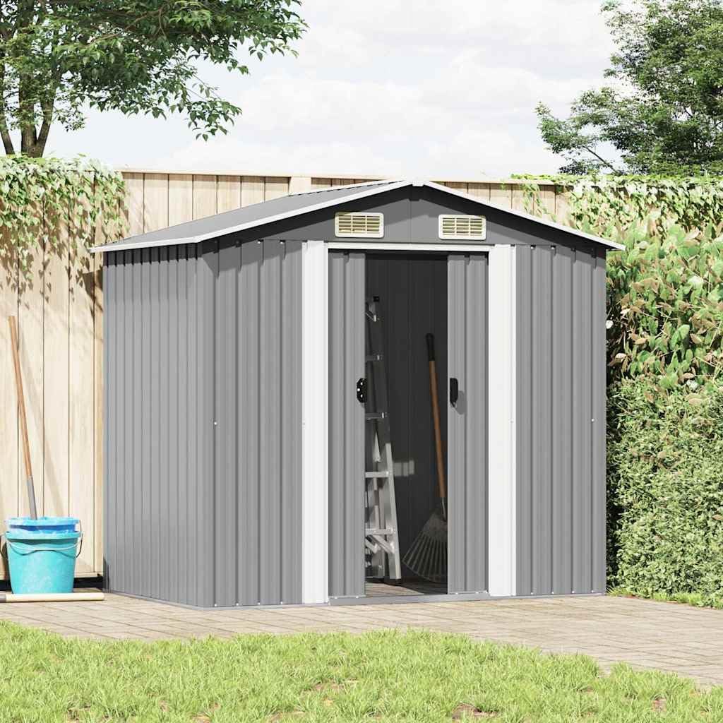 Casas de verano Generic, Refugio de jardín de metal gris 204 x 132 x 186 cm con puertas correderas