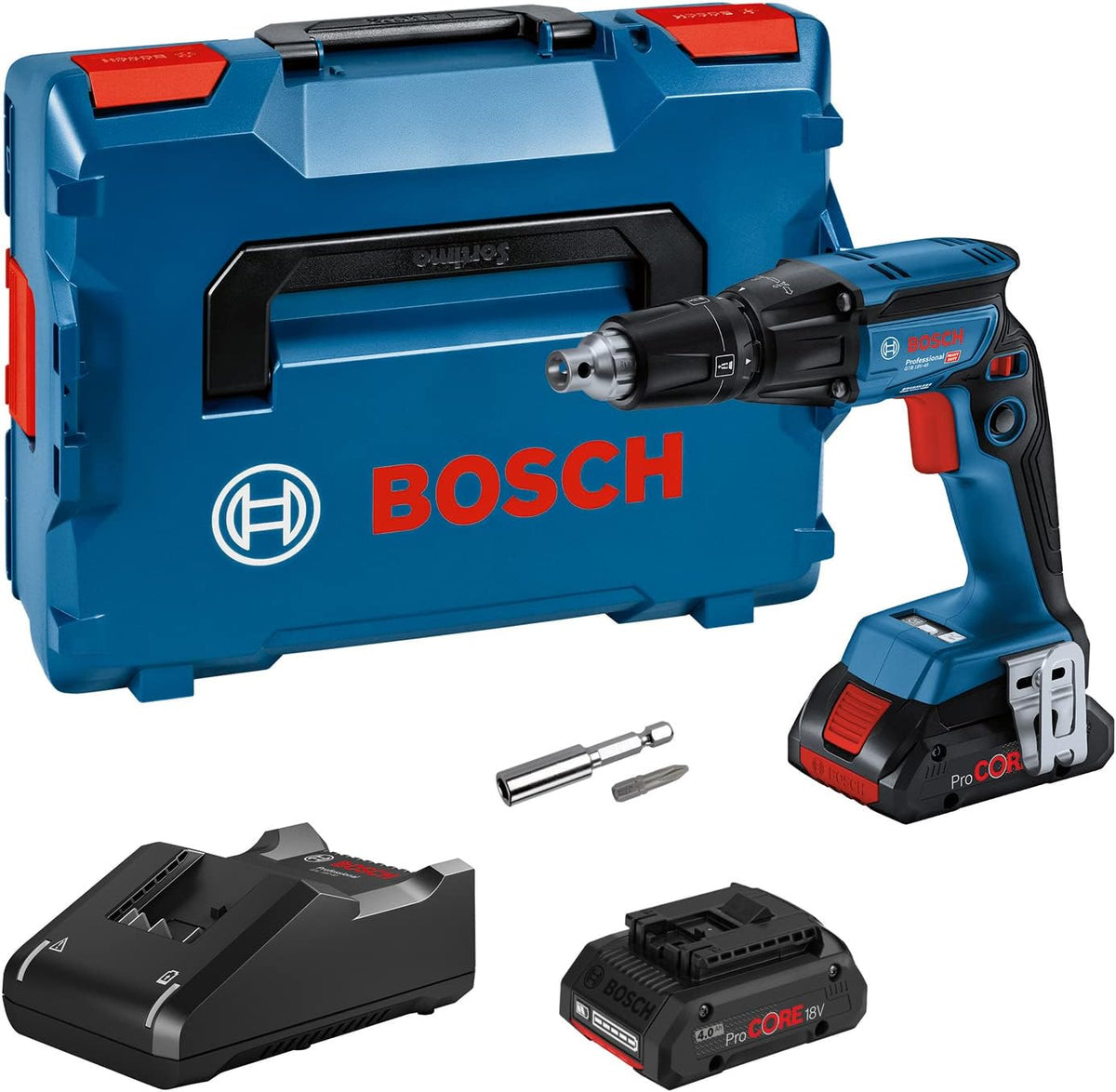 Bosch Professional Atornillador, 18V System atornillador para placa de yeso a batería GTB 18-45 (incl. 2 baterías de 4, 0 Ah ProCORE18V, cargador