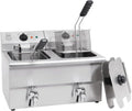 METRO Professional Freidora, Doble GDF5028, Acero Inoxidable SS304, 2x 8 L, con Grifo, Regulador de Temperatura, Zona Fría, Plateado