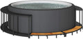 Bañeras de hidromasaje Borde de Bañera Hidromasaje Redondo con Espacio de Almacenamiento Soporte Piscina SPA, Madera FSC®, Ratán PE, 243 x 55 cm