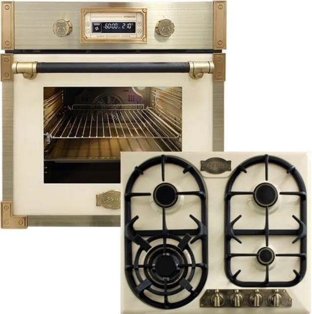 Kaiser Horno empotrable, Horno de pirólisis EH 6427 ElfAD+KG 6325 ElfEm, retro, pirólisis, 73 L, cristal de color marfil, 60 cm, empotrable, Empire