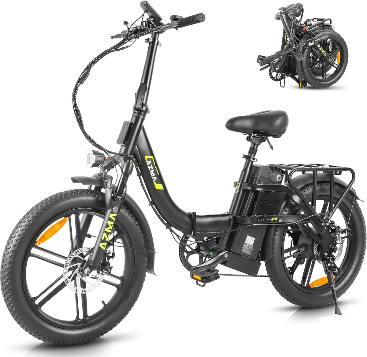 Fat bikes eléctrica AZMA, Bicicleta Eléctrica Plegable, 20' Bicicleta Eléctrica con Batería de 36V20.8Ah/15Ah, 7 Velocidades E Bike, Hombres Mujeres