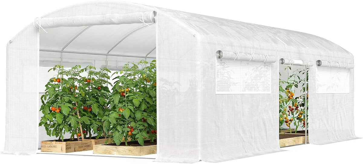 Outsunny Invernadero, de Exterior 6x3x2 m 3 Puertas Enrollables Blanco