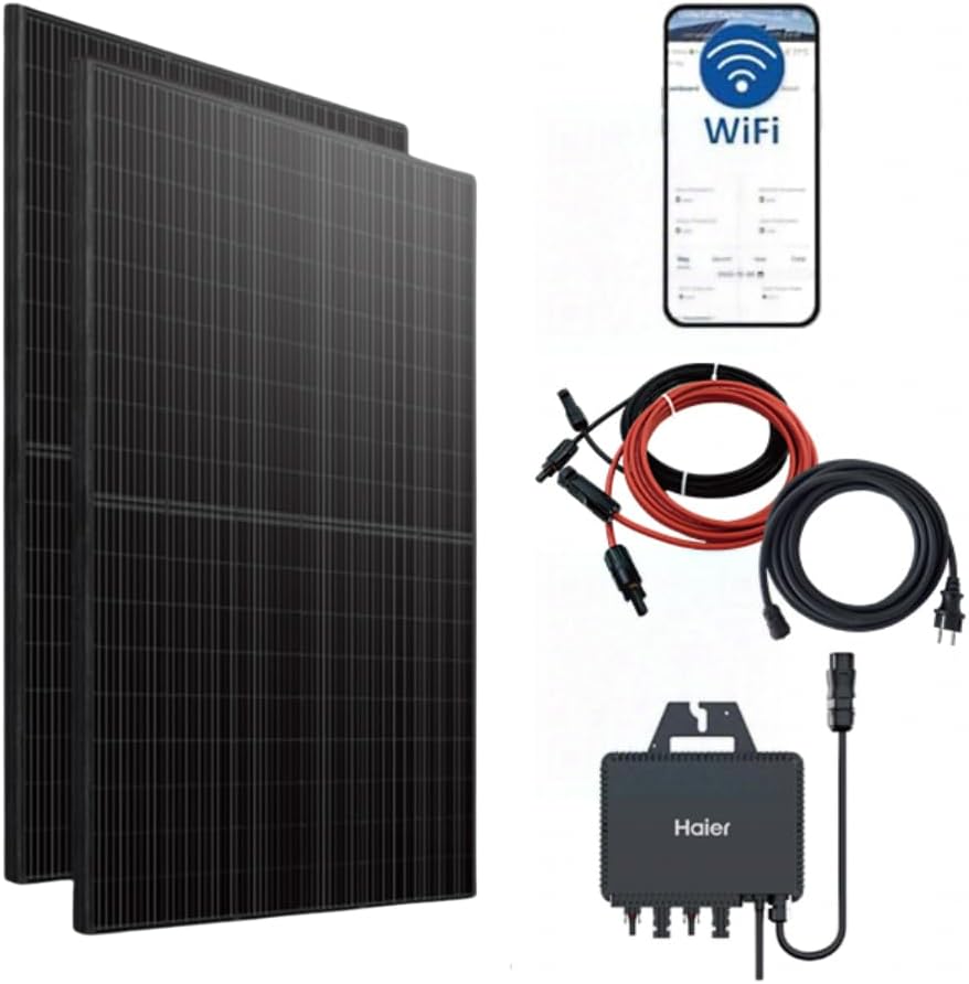 Generador Planta eléctrica de balcón de 880 W, 600 W/800 W, con 2 módulos de 440 W e inversor, cable de 5 m, WiFi, Haier