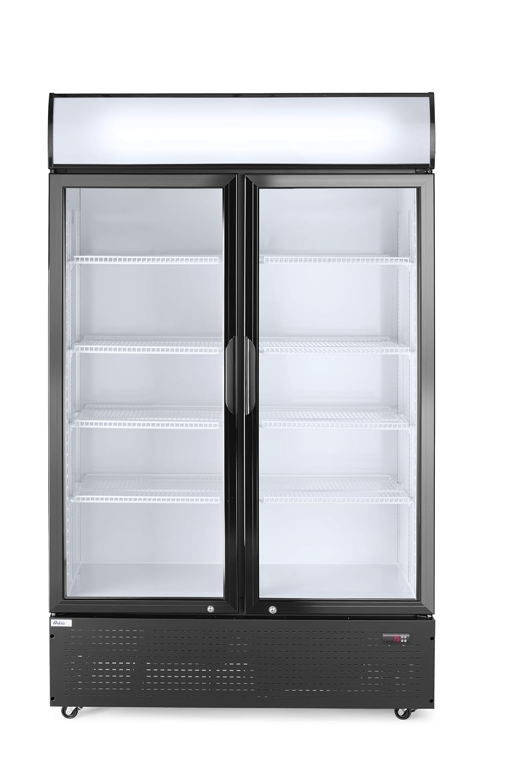 HENDI Neveras de exposición, Refrigerador Publicitario Arktic para Bebidas, Botellero Vertical con Panel Retroiluminado, 2 Puertas, 512L, 0, 10°C