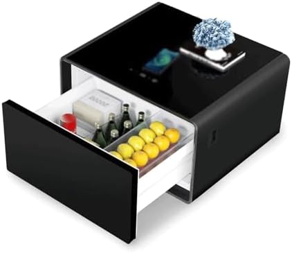 Generic Mesillas de noche, Mesita de noche de carga inalámbrica con nevera integrada, mesita de noche inteligente, mesa auxiliar elegante para