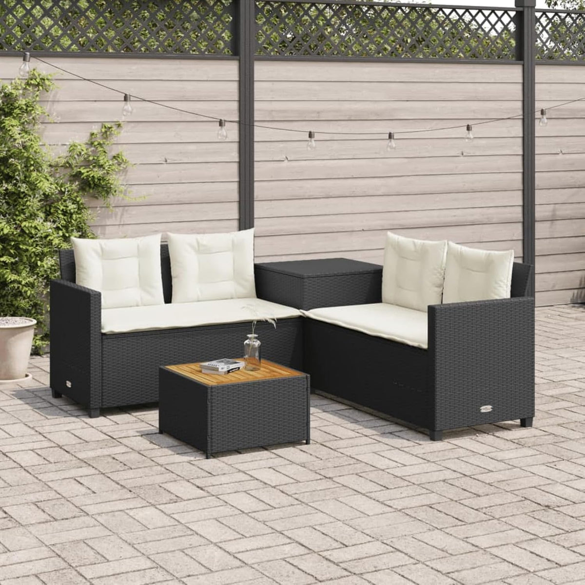 Juegos de conversación de IKAYAA, Conjunto Jardín de Ratán, Sofá de Esquina, Sofa Exterior, Conjunto Terraza en Acero y Resistente a la Intemperie
