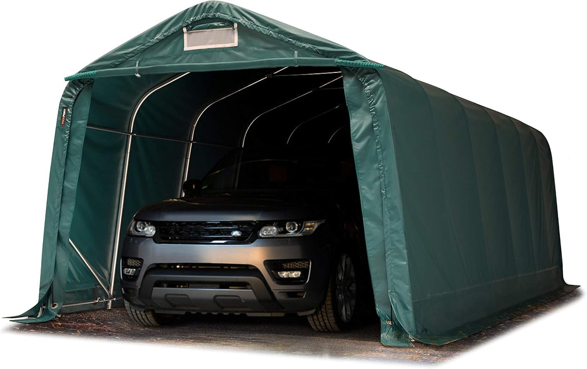Cobertizos de almacenamiento Carpa Garage 3, 3x7, 2 m PVC 800 N Garaje portátil Cobertizo Compacto de Almacenamiento Refugio 100% Impermeable Verde