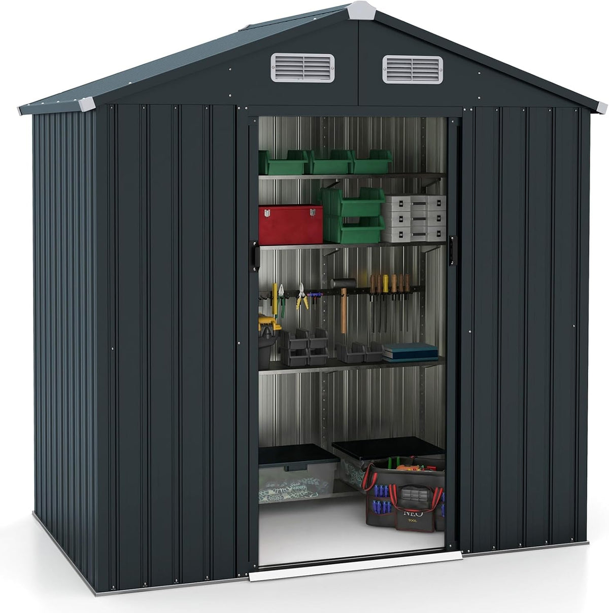 COSTWAY Cobertizos de almacenamiento, Caseta Jardin Exterior 3, 25 m³, 192, 5 x 129 x 196 cm, Casa de Herramientas de Utilidad, Cobertizo de