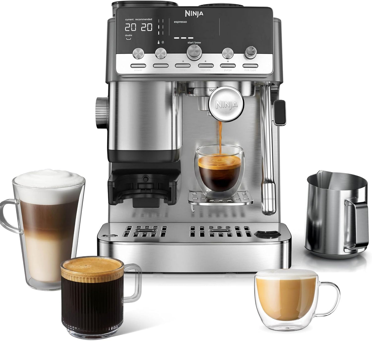 Cafeteras combinadas espresso-goteo Ninja, Luxe Café Mini Cafetera 2 en 1 para café de filtro y espresso con espumador automático de leche, molinillo