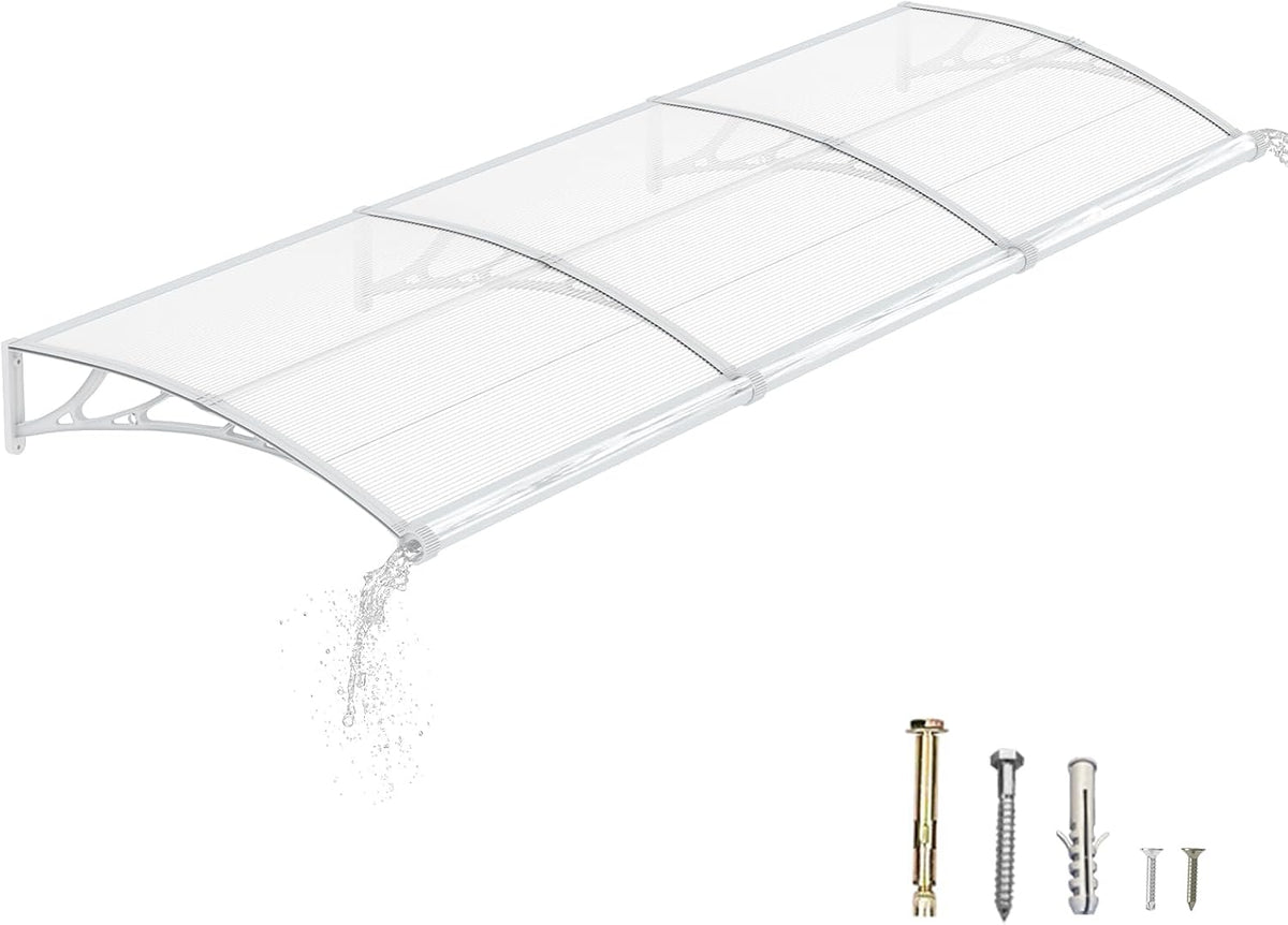 Toldo de DAWNINGHOMM, Marquesina Puerta Exterior 100 x 300 cm, Marquesina Exterior con Drenaje de Policarbonato y Soportes de ABS, Protección contra