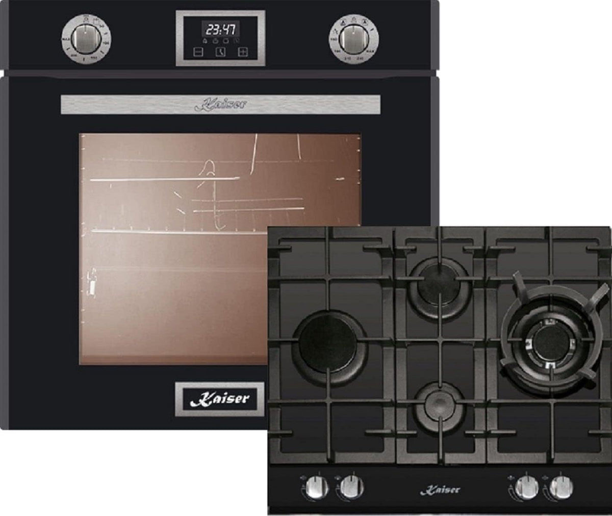 Kaiser Hornos y placas de cocina, Küchengeräte - Juego de cocina de gas EG 6374 SP+ KCG 6394 Turbo Romb, horno de gas empotrable, 79L+cocina