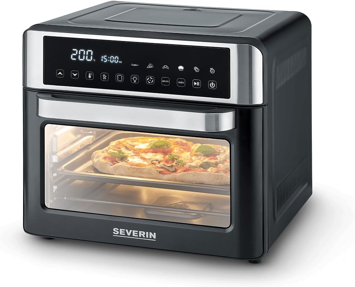 Hornos tostador de Severin, Horno tostador y freidora de aire con 25 L, pantalla LED, temporizador y 12 programas, incl. bandeja de hornear, rejilla