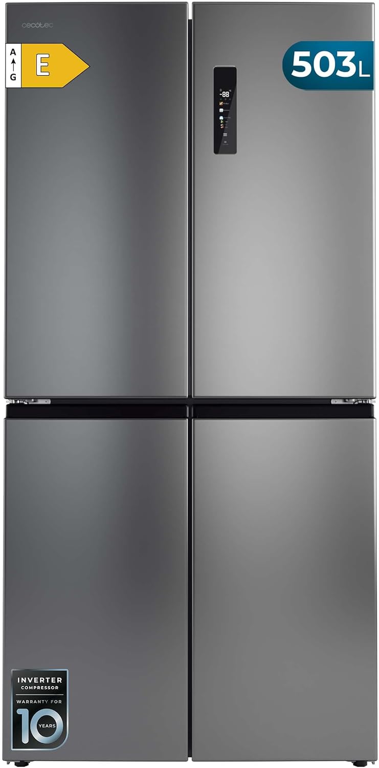 Frigorífico combi de Cecotec, Frigorífico 4 Puertas Inox Total No Frost Bolero CoolMarket 4D 503 Inox E, 503 Litros, Alto 177, 5 cm y 85, 3 cm Ancho
