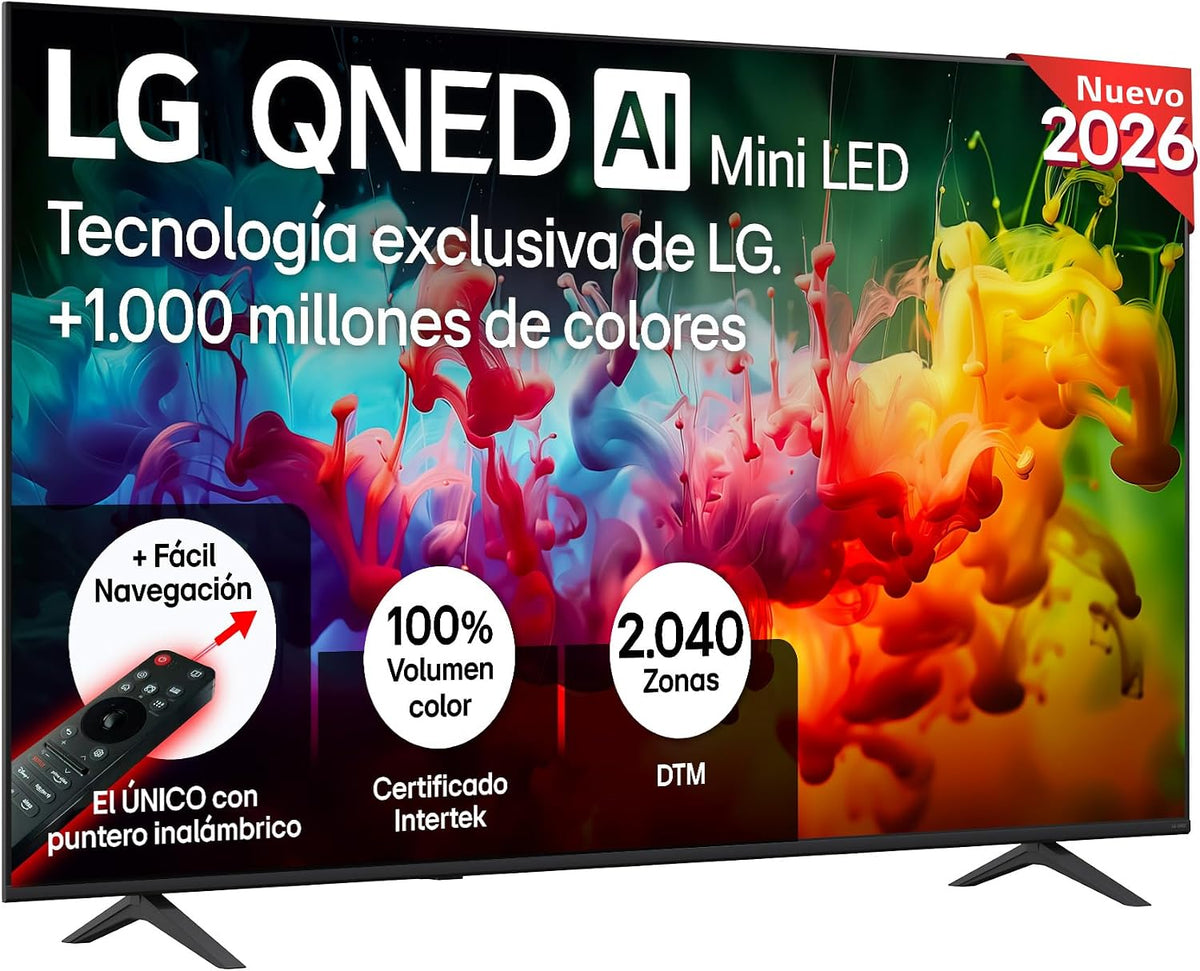 LG 75QNED72B6A Televisor, TV 75', QNED MiniLED 4K, webOS 26, Procesador α7 AI Gen9, HDR10, AI Sound Pro, 60Hz, Negro