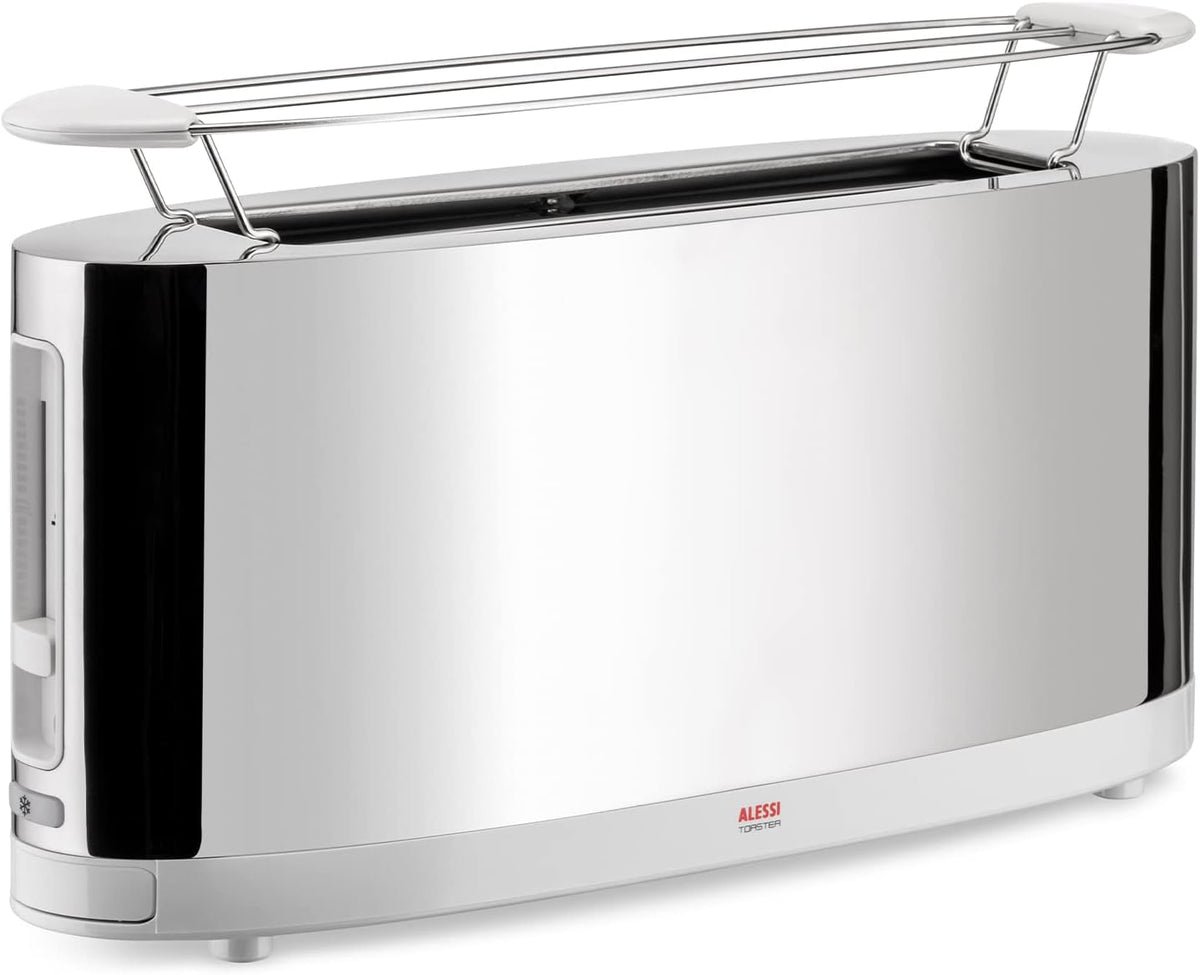 Alessi SG68 Tostadora, Tostador de Diseño con Rejilla para Bollos, Acero Inoxidable y PC, Blanco