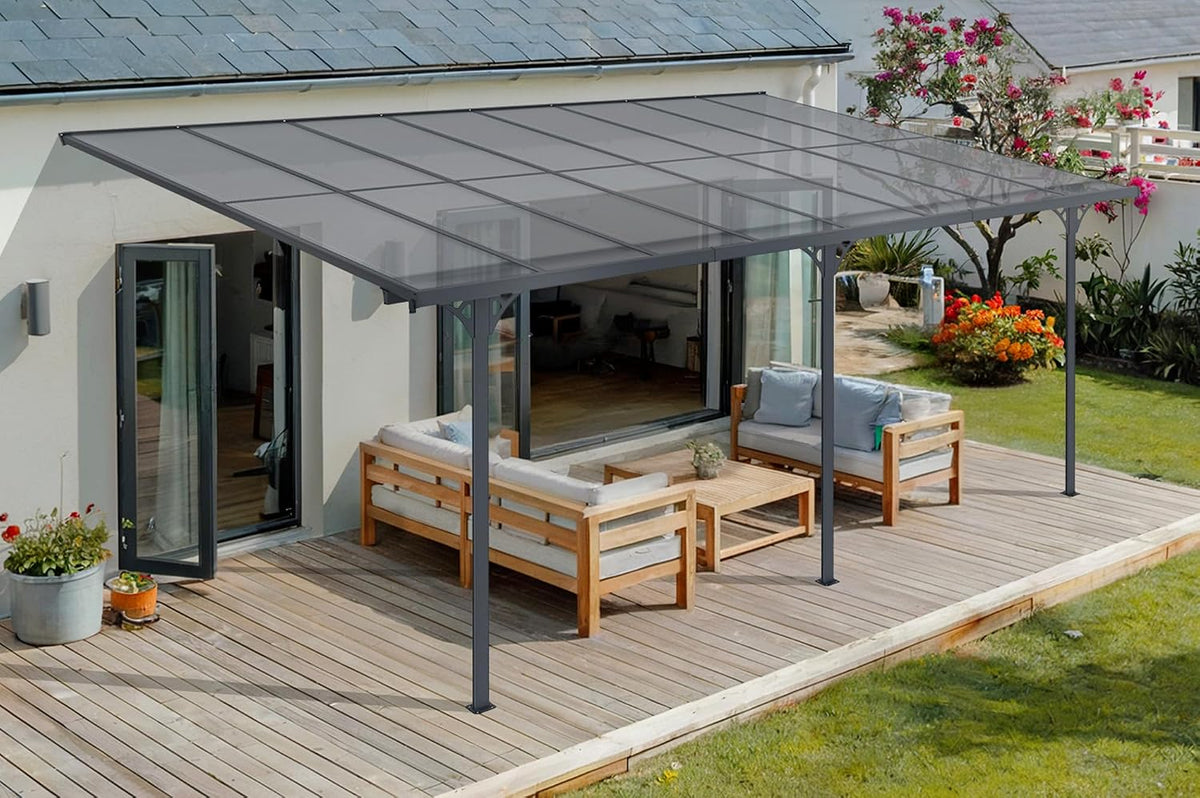 Cazeboo Cochera, Carport/Pérgola Adosada 15m² KLEO 5x3m Aluminio Gris