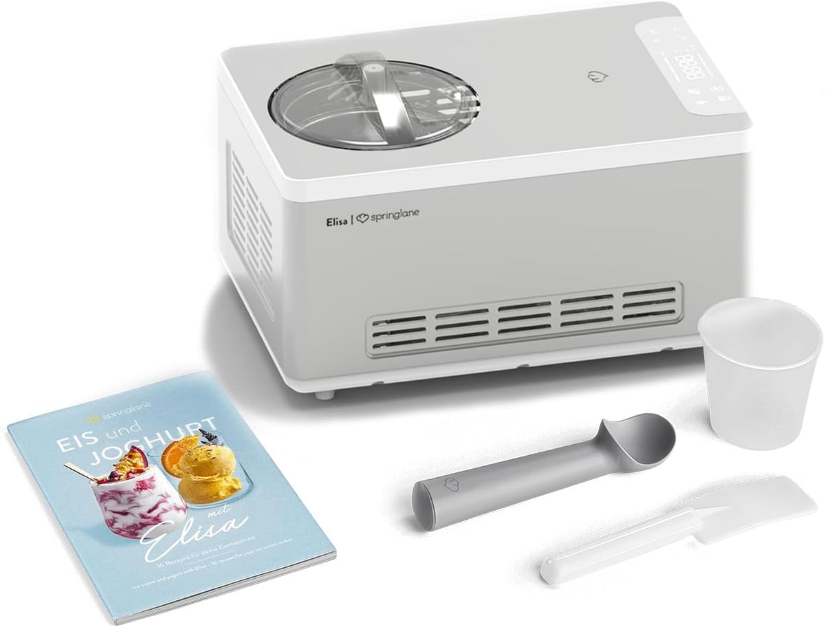 Heladera yogurtera 2 en 1 ELISA con compresor de refrigeración y función de calefacción, 2 l Máquina de helados y yogur en acero inoxidable, función