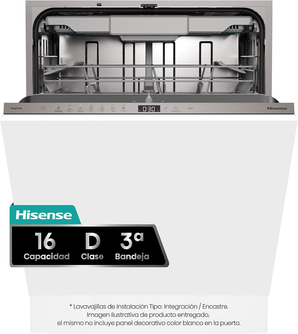 HV16D5 de Hisense, lavavajillas, Lavavajillas 60cm, Integrable, Tercera Bandeja, 16 Serv.