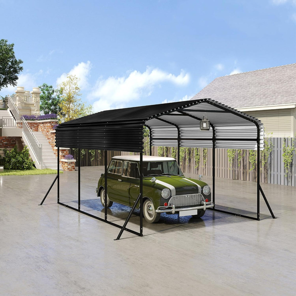 Cobertizos de almacenamiento Carport - Garaje para bicicletas (aluminio, 300 x 450 cm, con chapa de acero de colores, techo puntiagudo, resistente al