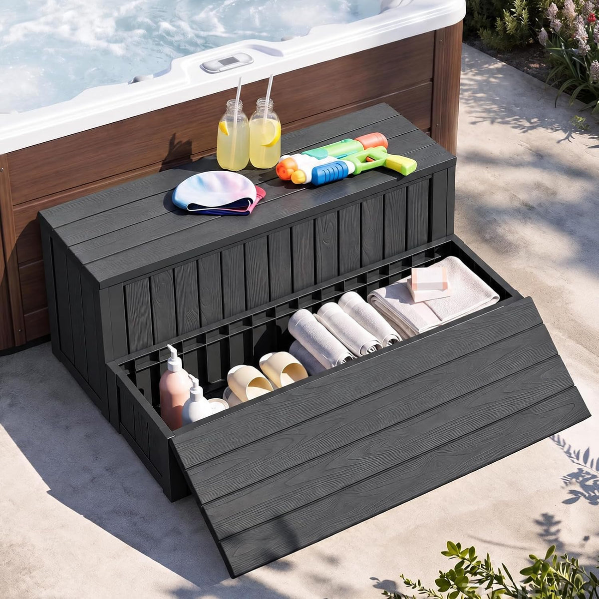 Escaleras para piscina Escalones de bañera de hidromasaje de 36.6 pulgadas con almacenamiento, capacidad de carga de 800 libras, escalones de spa al