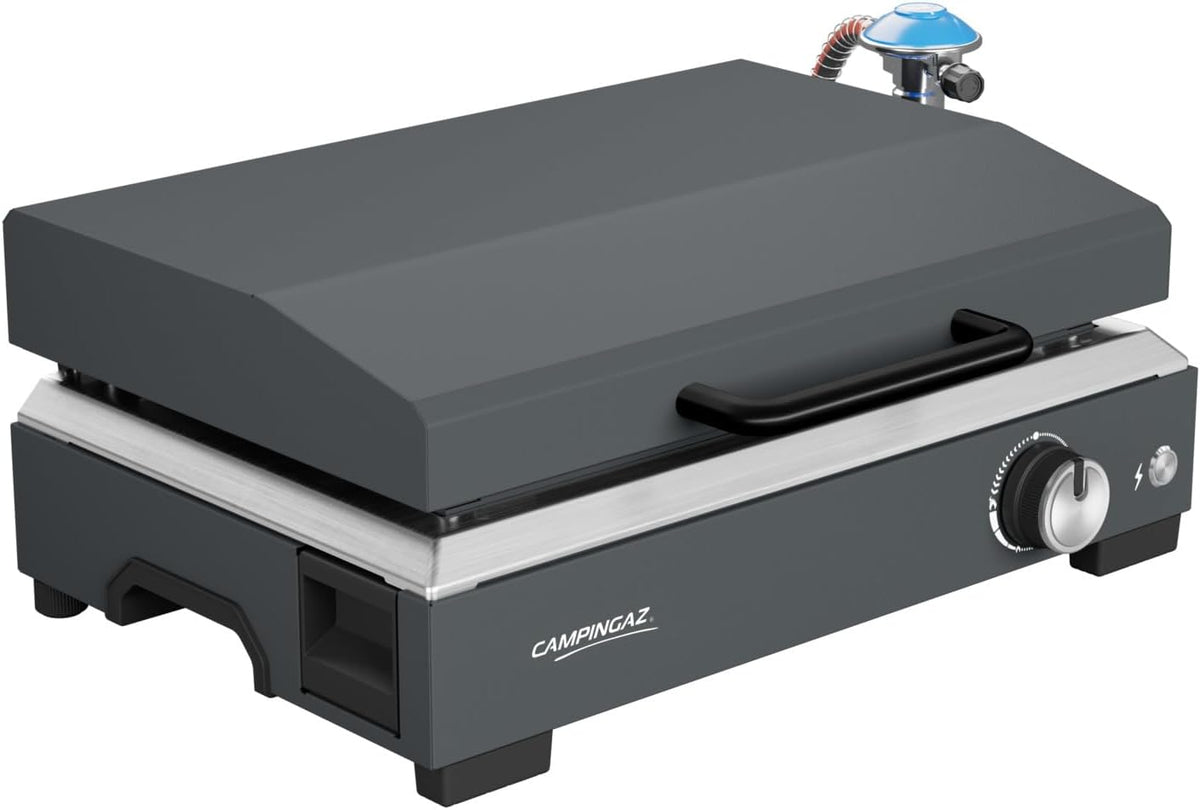 Parrillas de gas natural Plancha Sigma 1 CV Gas-plancha con tapa, placa de 2, 8 kW, parrilla de mesa portátil, superficie de acero esmaltado, quemador