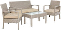 Juegos de conversación de CASARIA, Conjunto de Muebles Jardín 4 Piezas Poliratán Mesa Cristal Gris